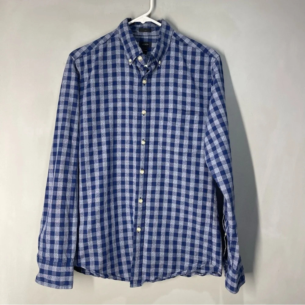 Men's J Crew Blue Plaid Slim Fit Long Sleeve Button Down Shirt Size Small